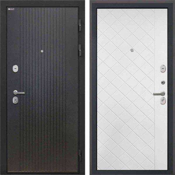 Входная дверь Интекрон Сицилия Remix Лофт черный ФЛ-Ромбы Силк ясень белый