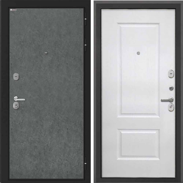 Входная дверь Интекрон Сицилия Remix Штукатурка графит Альба роял вуд белый