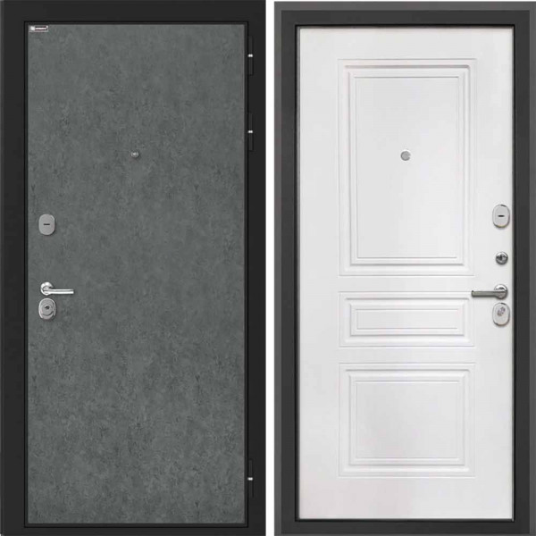 Входная дверь Интекрон Сицилия Remix Штукатурка графит Белая матовая ФЛ-243-М