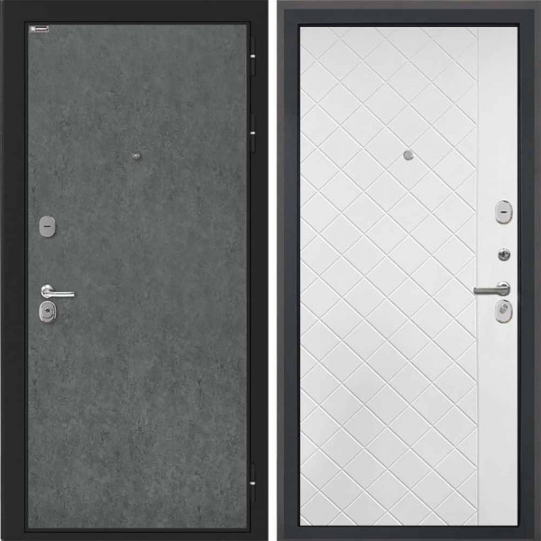 Входная дверь Интекрон Сицилия Remix Штукатурка графит ФЛ-Ромбы Силк ясень белый