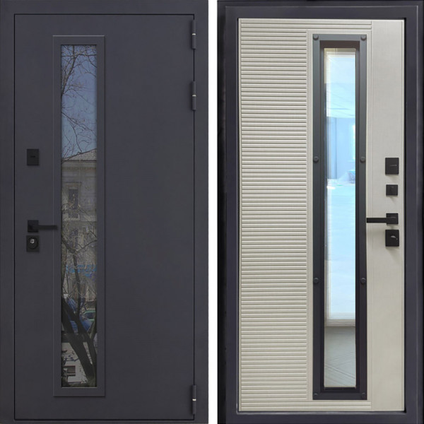 Входная дверь Интекрон Термо Норд с окном чесура светлая