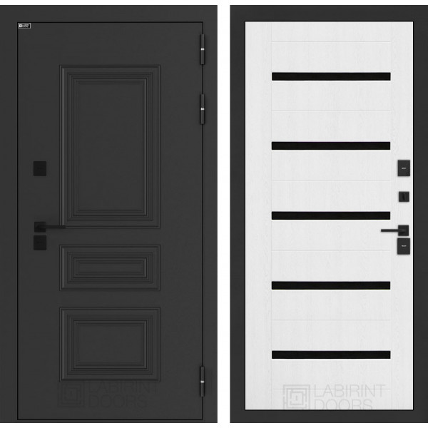 Входная дверь Лабиринт Аляска лайт 01 - Белое дерево, стекло черное
