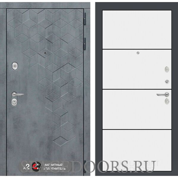 Входная дверь Лабиринт Бетон с Зеркалом 25 - Белый софт, черный молдинг