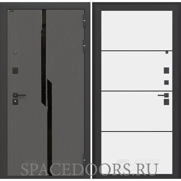 Входная дверь Лабиринт CARBON 25 - Белый софт, черный молдинг