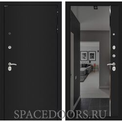 Входная дверь Лабиринт CLASSIC шагрень черная с зеркалом Панорама с тонировкой - Черный кварц