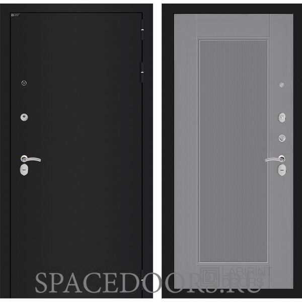 Входная дверь Лабиринт CLASSIC шагрень черная 30 - Серый рельеф софт