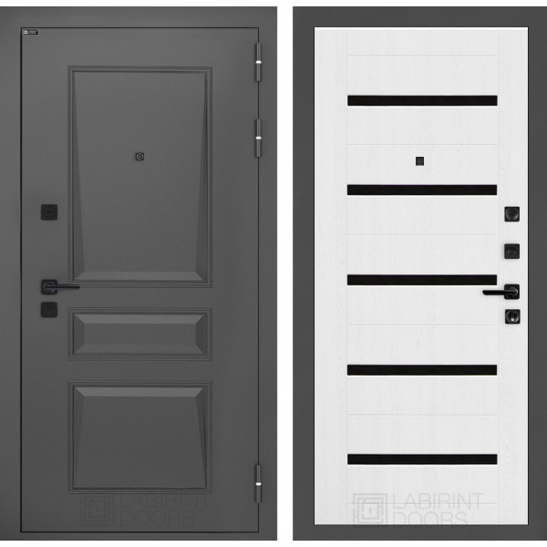 Входная дверь Лабиринт Орлеан 01 - Белое дерево, стекло черное