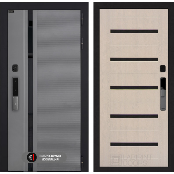 Входная дверь Лабиринт Пиано Смарт 2.0 01 - Беленый дуб, стекло черное
