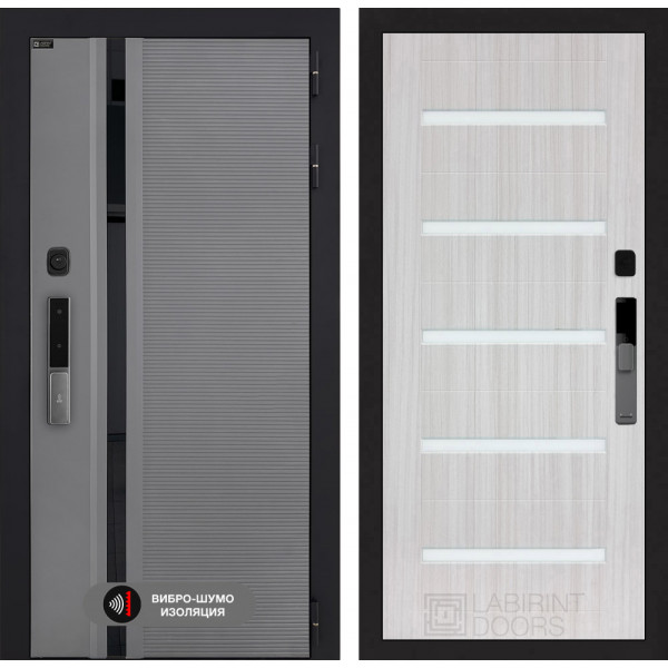 Входная дверь Лабиринт Пиано Смарт 2.0 01 - Сандал белый, стекло белое