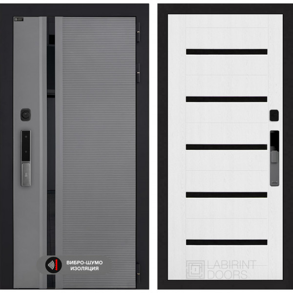 Входная дверь Лабиринт Пиано Смарт 2.0 01 - Белое дерево, стекло черное