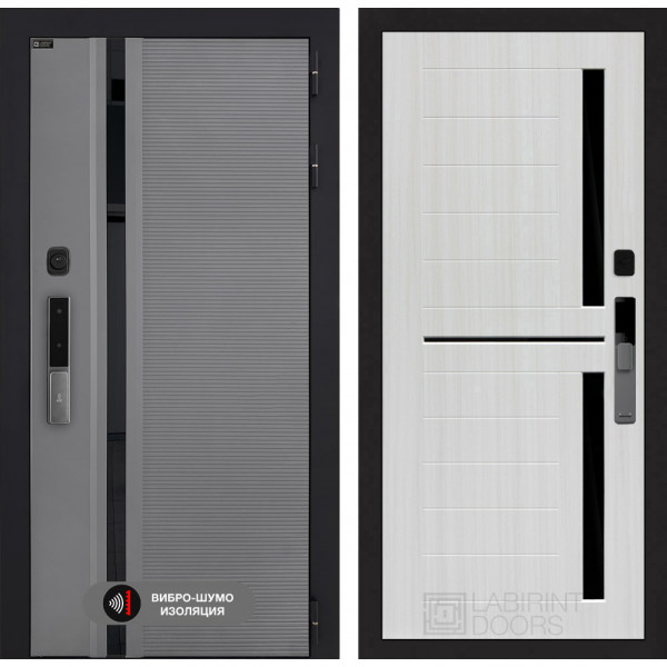 Входная дверь Лабиринт Пиано Смарт 2.0 02 - Сандал белый, стекло черное