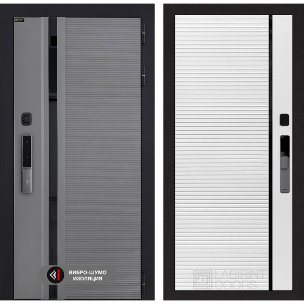 Входная дверь Лабиринт Пиано Смарт 2.0 22 - Белый софт, черная вставка