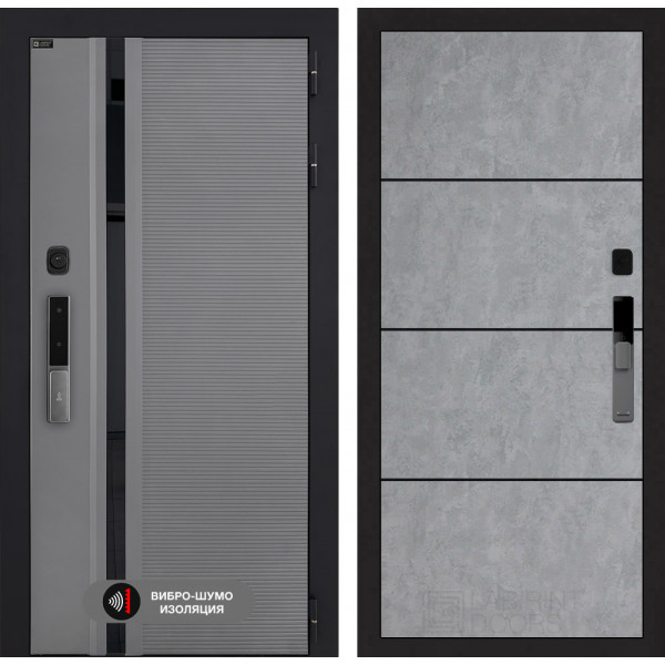 Входная дверь Лабиринт Пиано Смарт 2.0 25 - Бетон светлый, черный молдинг