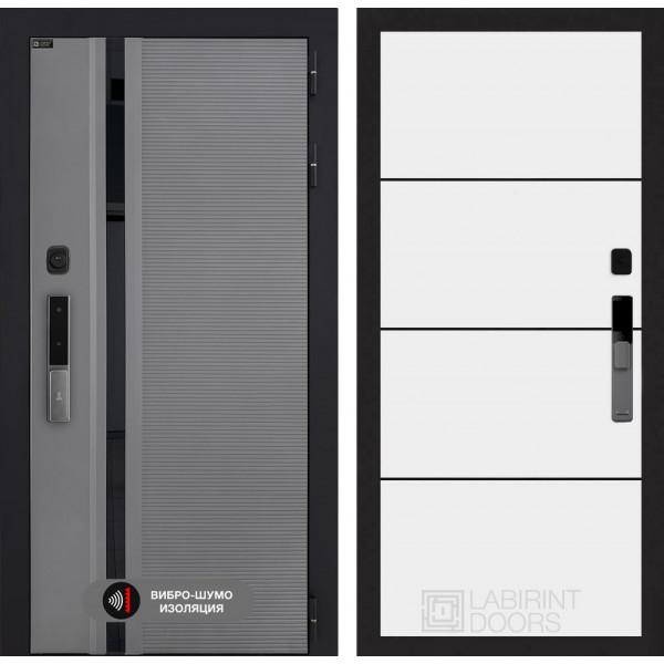 Входная дверь Лабиринт Пиано Смарт 2.0 25 - Белый софт, черный молдинг