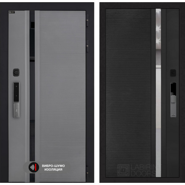 Входная дверь Лабиринт Пиано Смарт 2.0 31 - Черный кварц, зеркальная вставка с тонировкой