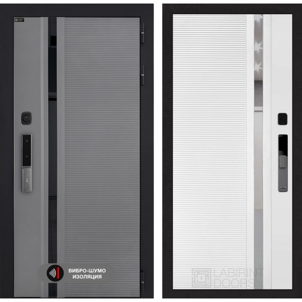 Входная дверь Лабиринт Пиано Смарт 2.0 31 - Белый софт, зеркальная вставка с тонировкой