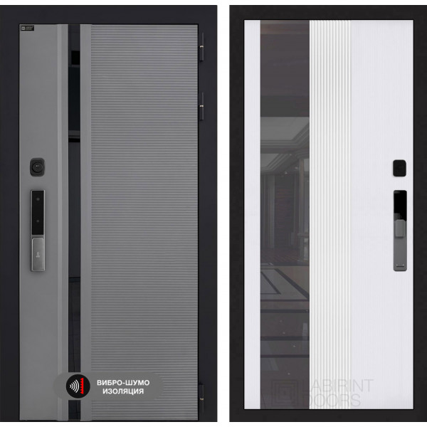 Входная дверь Лабиринт Пиано Смарт 2.0 с Зеркалом 32 тонированным - Белый рельеф софт