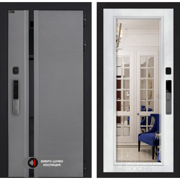 Входная дверь Лабиринт Пиано Смарт 2.0 с Зеркалом Фацет - Белый софт