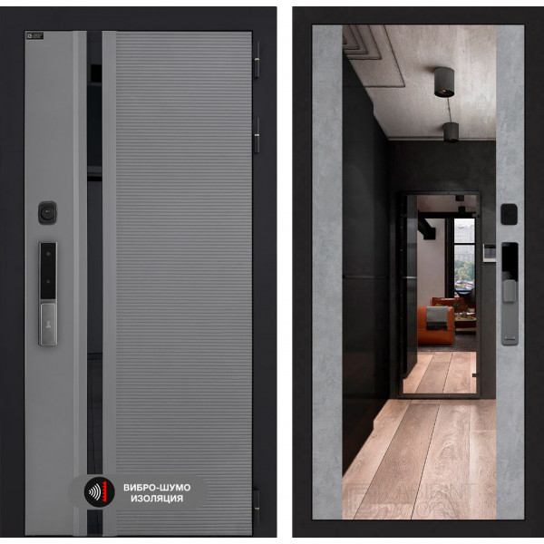 Входная дверь Лабиринт Пиано Смарт 2.0 с зеркалом Максимум - Бетон светлый