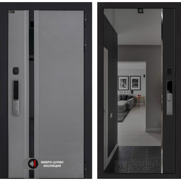 Входная дверь Лабиринт Пиано Смарт 2.0 с зеркалом Панорама с тонировкой - Черный кварц