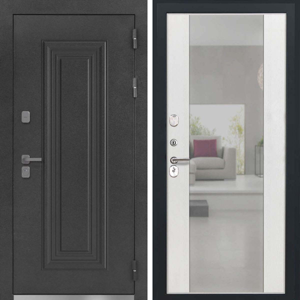 Входная дверь L-Дарион с терморазрывом Алиса ясень белый зеркало