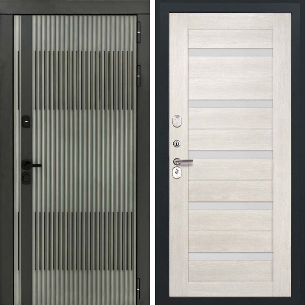 Входная дверь L-Elfy СБ-1 беленый дуб экошпон стекло белое