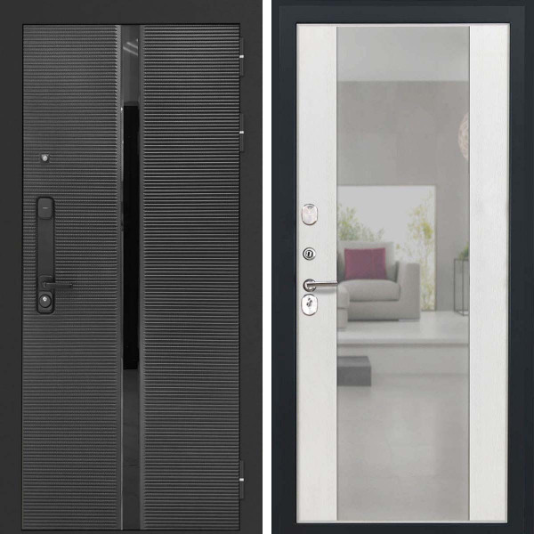 Входная дверь L-Legia Алиса ясень белый зеркало