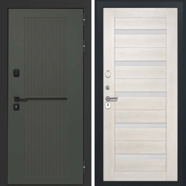 Входная дверь L-Terio-2 СБ-1 беленый дуб экошпон стекло белое