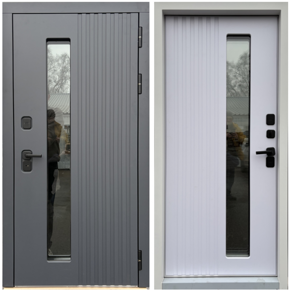 Входная металлическая дверь Надом двери Север 2 окно эмаль RAL 7024