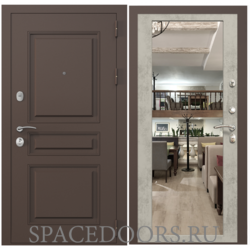 Входная дверь ZELAR Евро 2, RAL 8019(штамп 2) коричневый классика, бетон светлый ФЛЗ-70