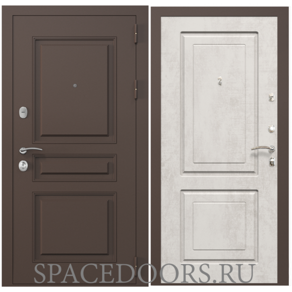 Входная дверь ZELAR Евро 2, RAL 8019(штамп 2) коричневый классика, бетон крем №69