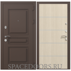 Входная дверь ZELAR Евро 2, RAL 8019(штамп 2) коричневый классика, лиственница беж молдинг №11