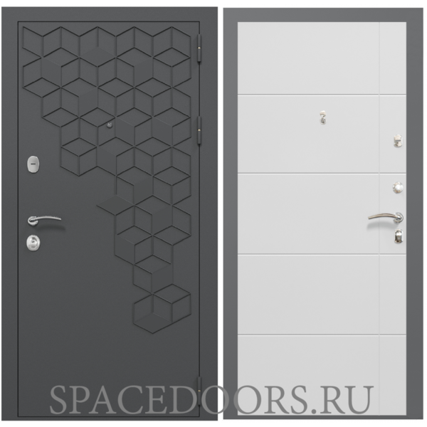 Входная дверь ZELAR Евро 2, RAL 7016 (штамп1) темно серый гексагон, белый матовый №156
