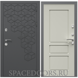 Входная дверь ZELAR Евро 2, RAL 7016 (штамп1) темно серый гексагон, ясень белый №65
