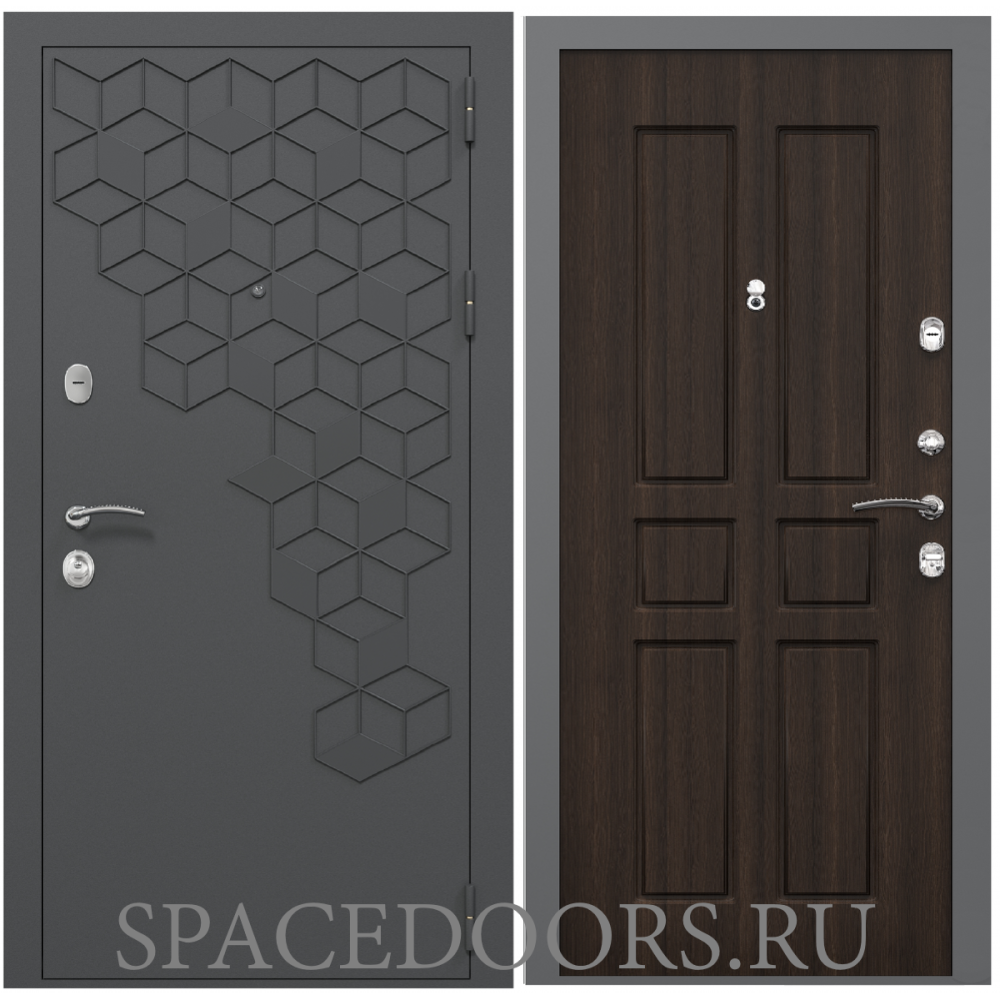 Входная дверь ZELAR Евро 2, RAL 7016 (штамп1) темно серый гексагон, венге темный №31