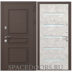 Входная дверь ZELAR Евро 2, RAL 8019(штамп 2) коричневый классика, царга бетон голубой №5