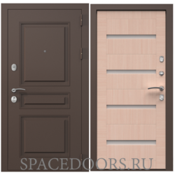 Входная дверь ZELAR Евро 2, RAL 8019(штамп 2) коричневый классика, акация светлый горизонт №4