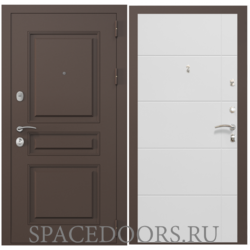 Входная дверь ZELAR Евро 2, RAL 8019(штамп 2) коричневый классика, белый матовый №156