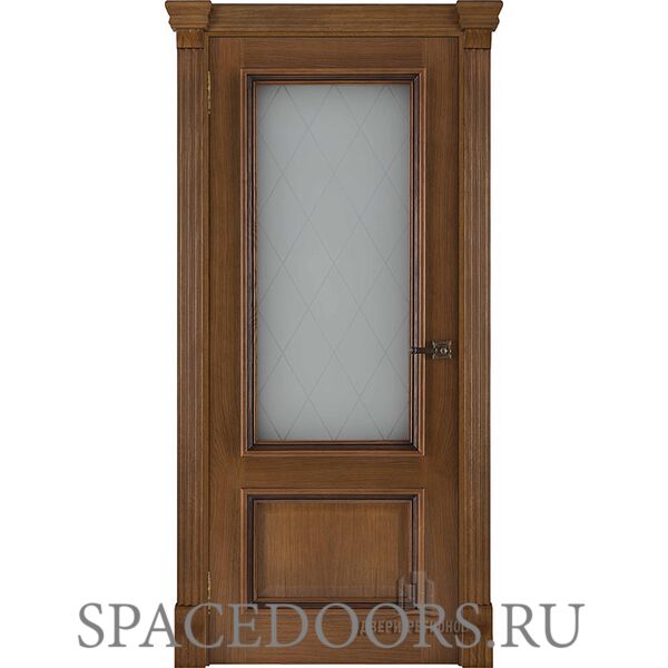 Дверь межкомнатная Корсика Квадро (широкий фигурный багет) дуб patina antico остекленная