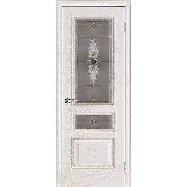 Дверь межкомнатная Вена витраж белая патина остекленная