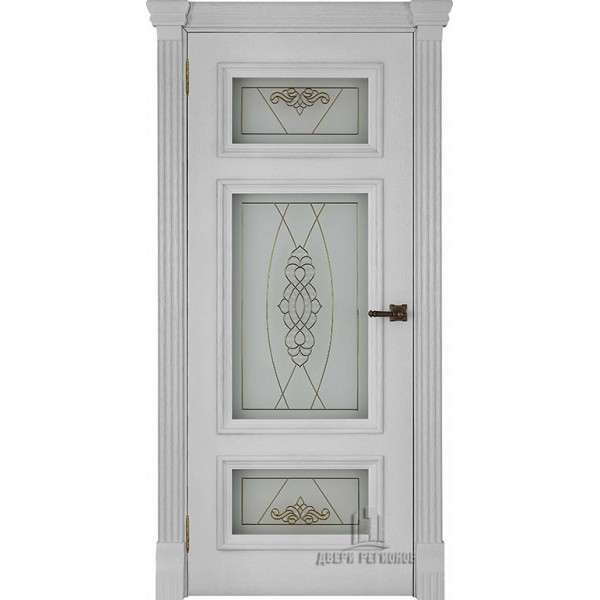 Дверь межкомнатная Мадрид витраж Мираж (широкий фигурный багет) дуб perla остекленная