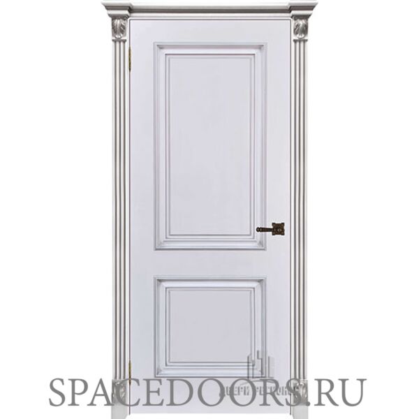 Дверь межкомнатная Багет 32 Патина серебро эмаль белая глухая