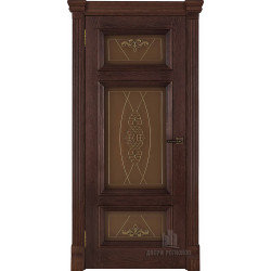 Дверь межкомнатная Мадрид витраж Мираж (широкий фигурный багет) дуб brandy остекленная