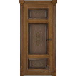 Дверь межкомнатная Мадрид витраж Мираж (широкий фигурный багет) дуб patina antico остекленная