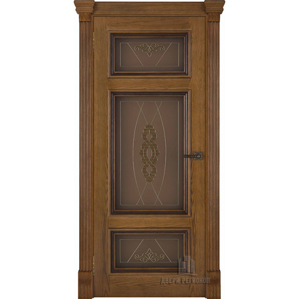 Дверь межкомнатная Мадрид витраж Мираж (широкий фигурный багет) дуб patina antico остекленная