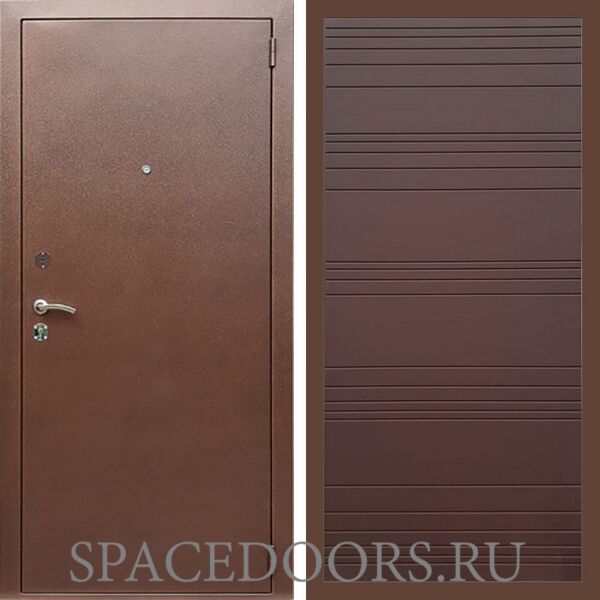Входная дверь REX 1 эконом медный антик полоски горизонтальные ясень шоколадный