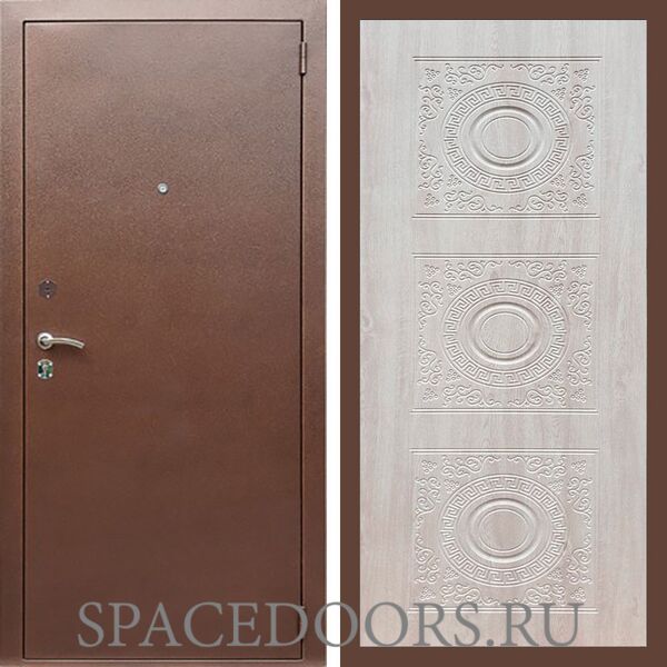 Входная дверь REX 1 эконом медный антик д-18 сосна белая