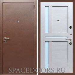 Входная дверь REX 1 эконом медный антик сб-18 лиственница бежевая белое стекло
