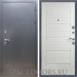Входная дверь REX 11 Антик серебро сб-14 лиственница беж. белое стекло