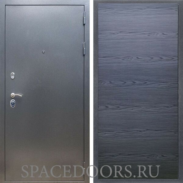Входная дверь REX 11 Антик серебро дуб тангент черный горизонт софт